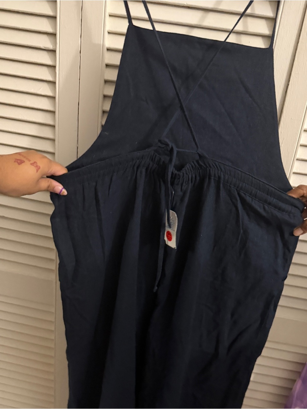 Timing Navy Drawstring Wide-Leg Jumpsuit - Picture 3 of 4